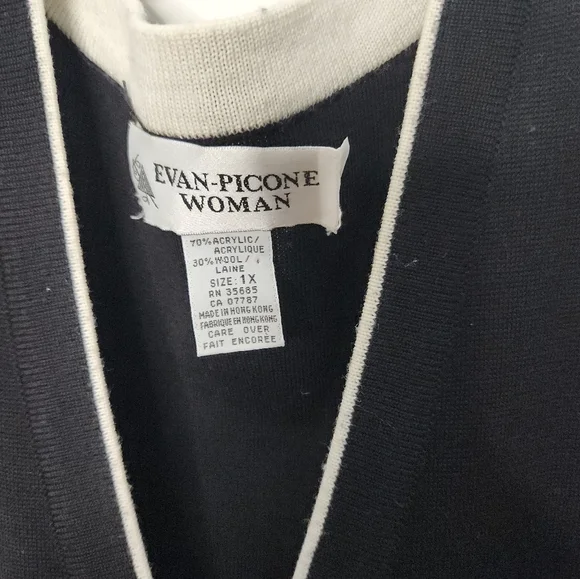 Evan Picone Black Sweater Sleeveless Dress White Trim Plus Size 1X - Picture 5 of 5